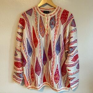 Vintage Coogi 3D Knit Sweater Size Medium Pink Cream Orange Purple 90s 3 Button